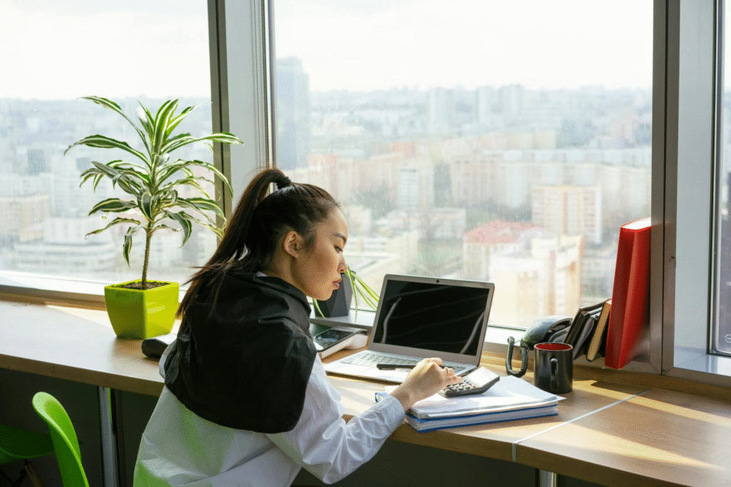 A business owner manages finances.