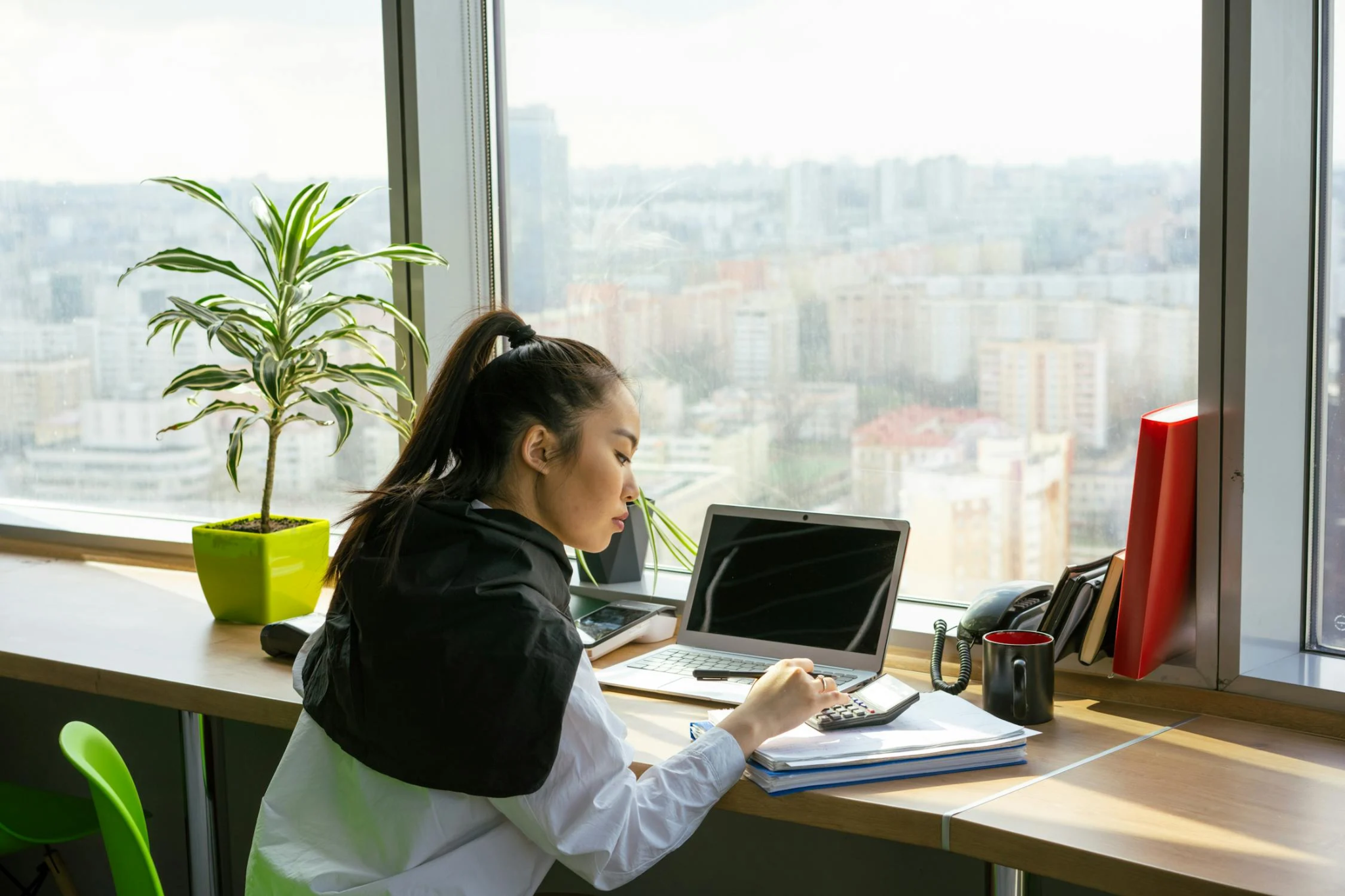 A business owner manages finances.